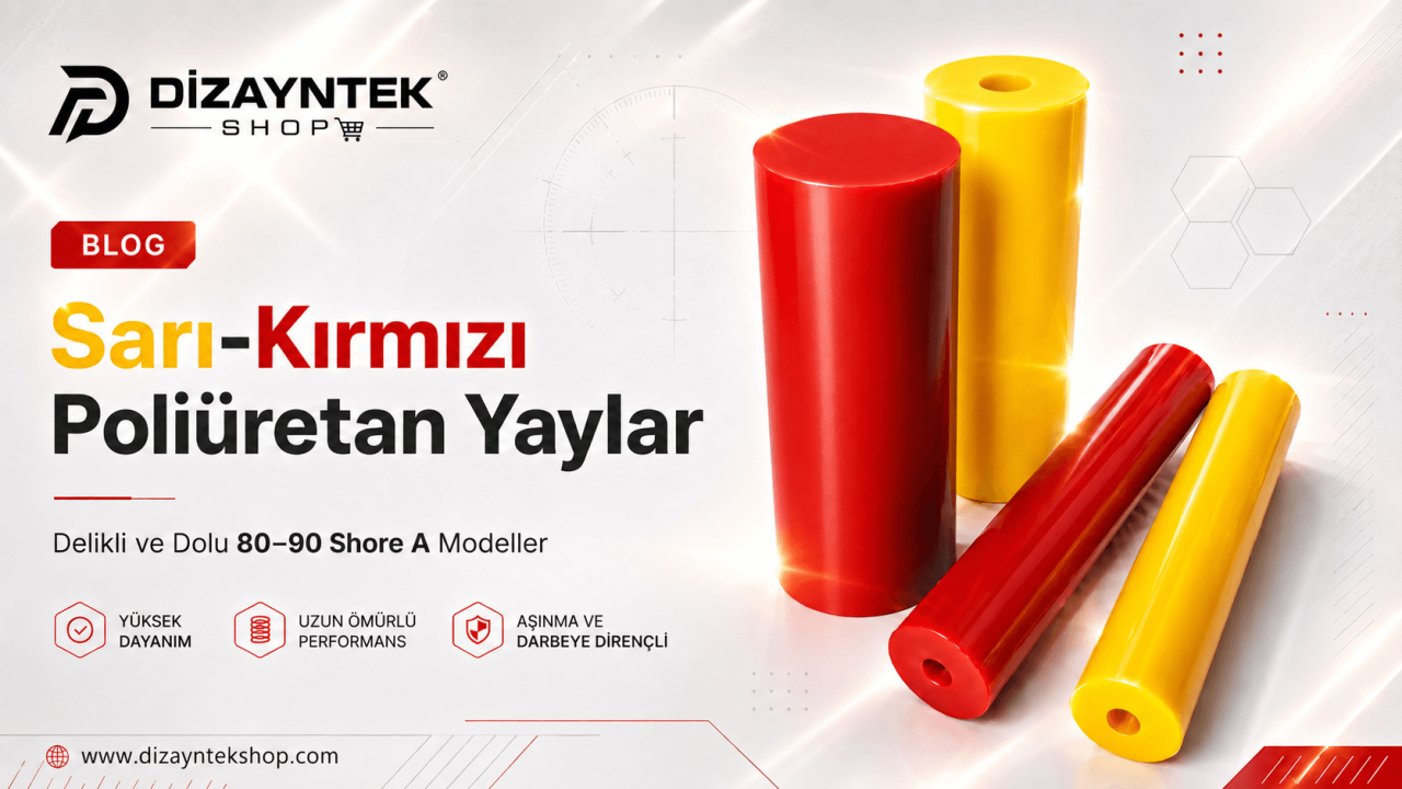 Sarı-Kırmızı Poliüretan Yaylar: 80 ve 90 Shore A Delikli/Dolu Modeller