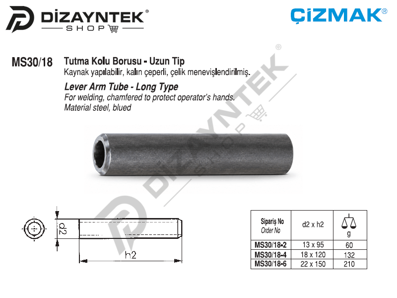 Tutma Kolu Borusu - Uzun Tip MS30/18 - Çizmak