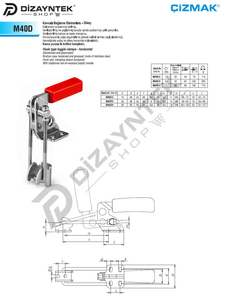 Kancalı Bağlama Elemanı - Dikey M40D - Çizmak