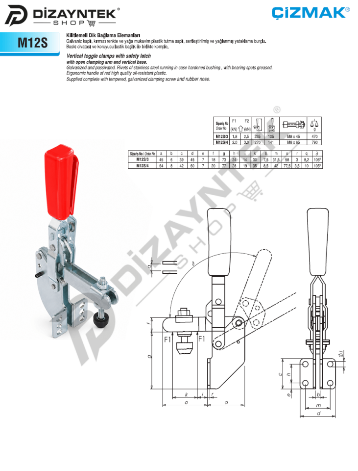 Kilitlemeli Tip Dik Bağlama Elemanı M12S - Çizmak