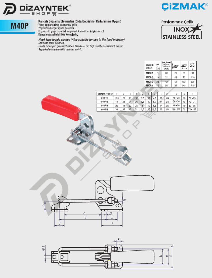 Paslanmaz Kancalı Bağlama Elemanı M40P - Çizmak