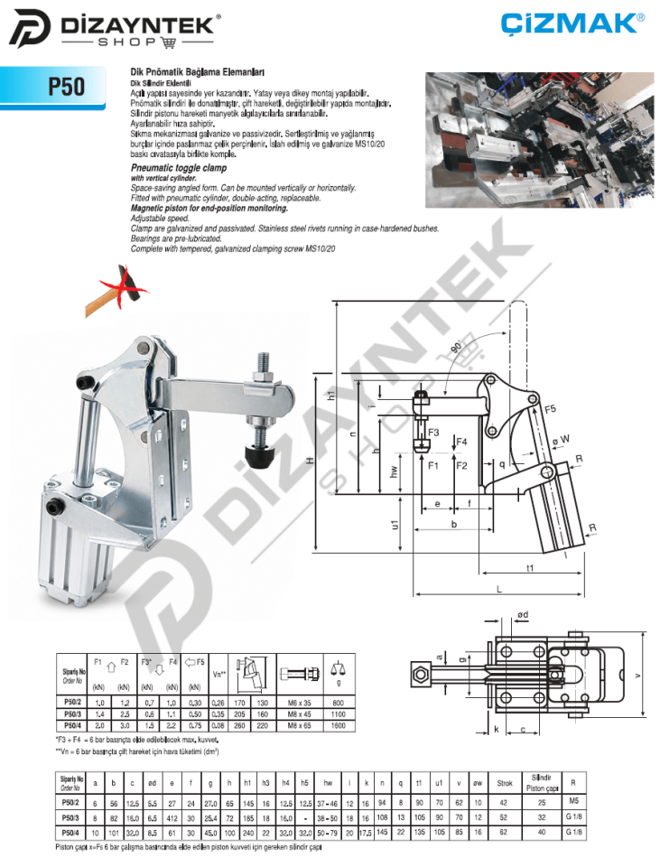 Dik Pnömatik Bağlama Elemanı P50 - Çizmak