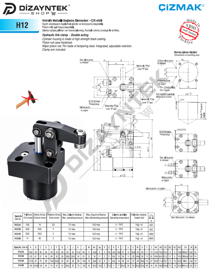 Hidrolik Mafsallı Bağlama Elemanı H12 - Çizmak