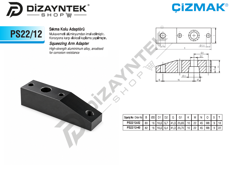 Sıkma Kolu Adaptörü PS22/12 - Çizmak