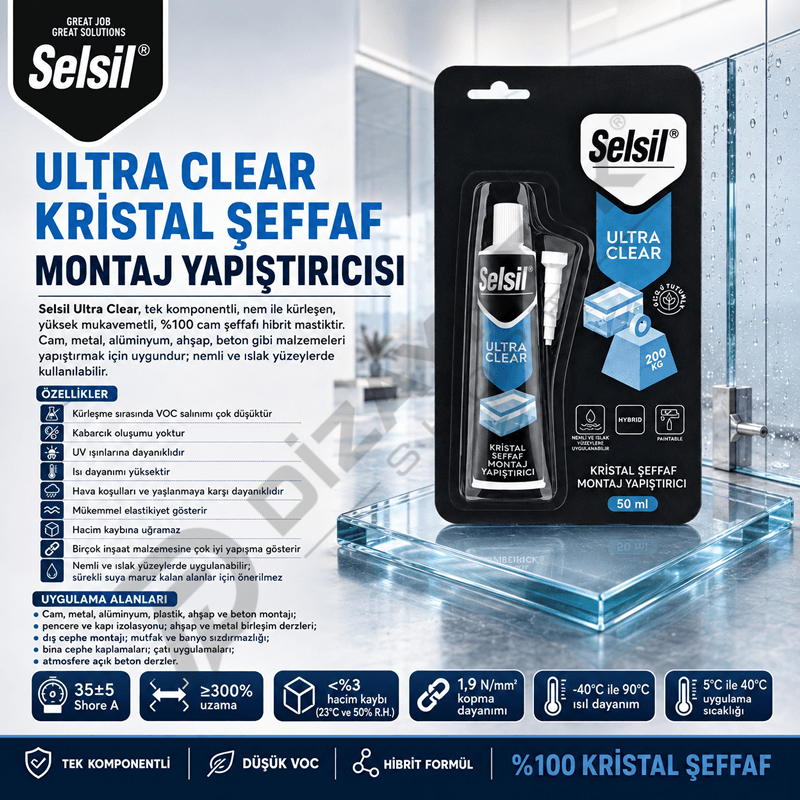 Ultra Clear Kristal Şeffaf Montaj Yapıştırıcı 50ml - Selsil