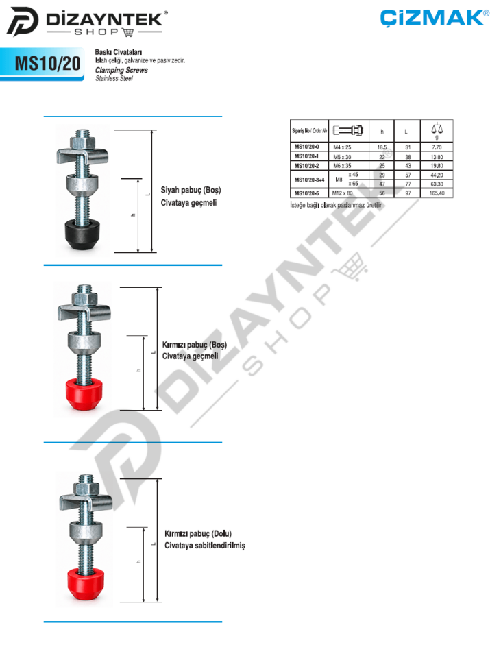 Baskı Civatası MS10/20 -Çizmak