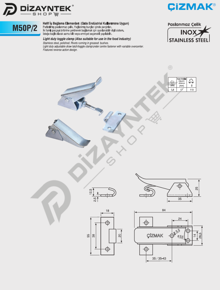 Paslanmaz Hafif İş Bağlama Elemanı M50P/2 - Çizmak