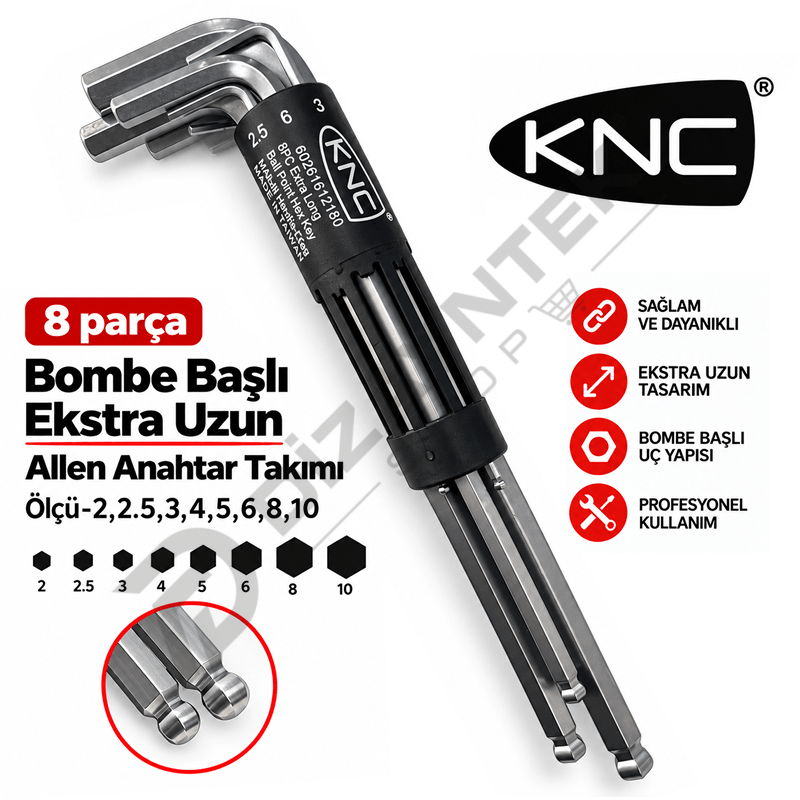 Bombe Başlı Ekstra Uzun Allen Anahtar Takımı - KNC