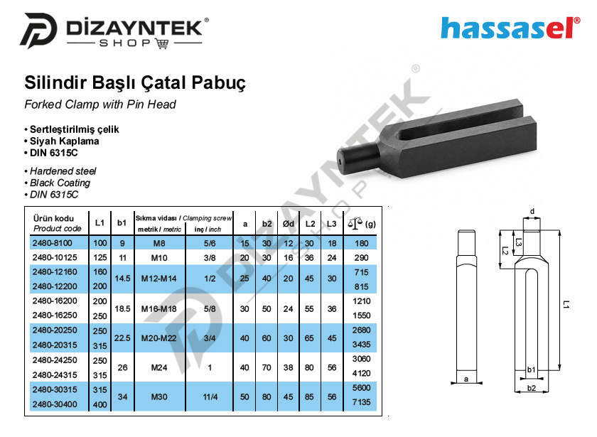 2480 Silindir Başlı Çatal Pabuç - Hassasel
