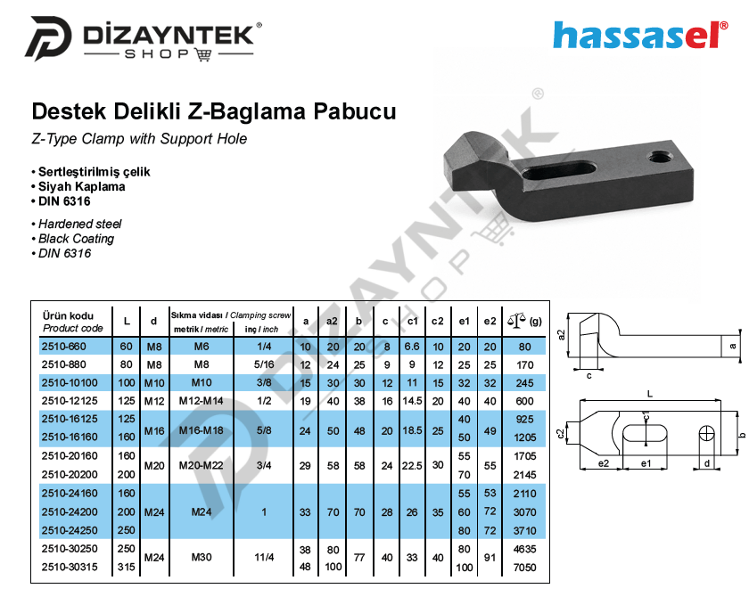 2510 Destek Delikli Z-Bağlama Pabucu - Hassasel