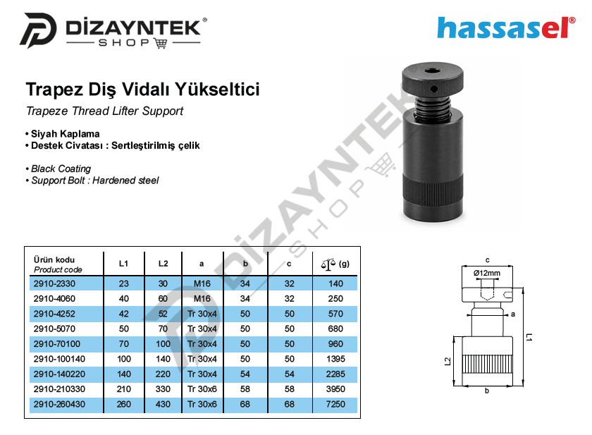 2910 Trapez Diş Vidalı Yükseltici - Hassasel
