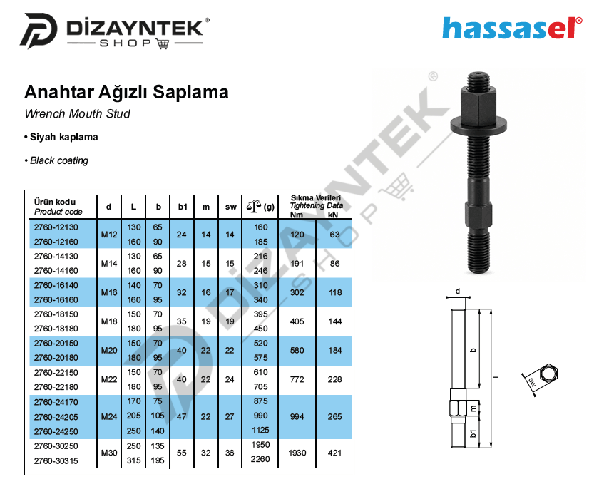 2760 Anahtar Ağızlı Saplama - Hassasel