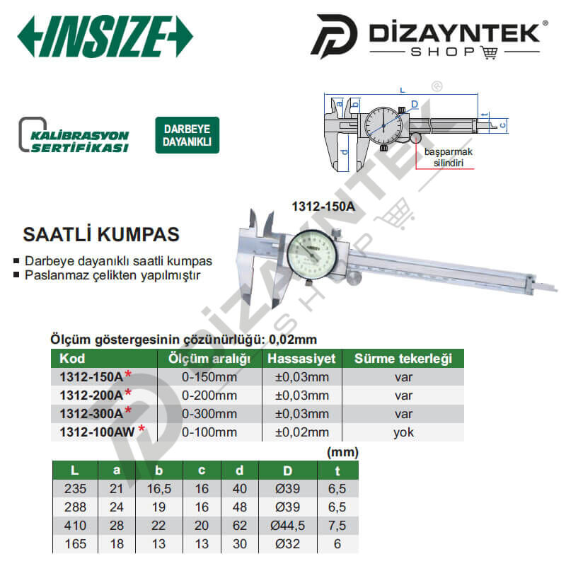 0-150mm Saatli Kumpas 1312-150A - Insize