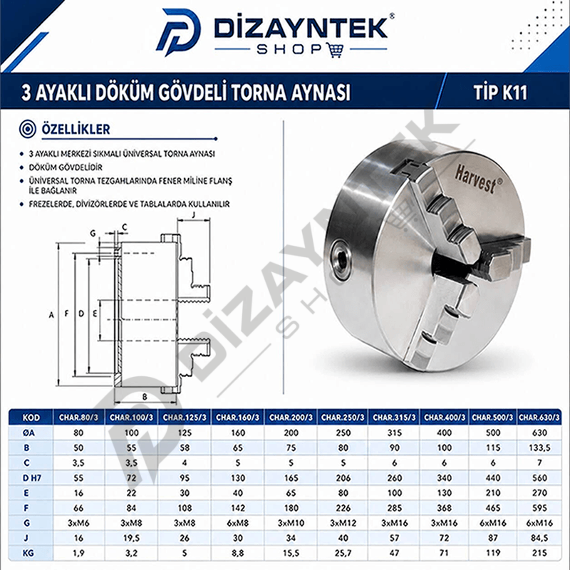 Torna Aynası 3 Ayaklı Döküm Gövdeli k11 -Harvest