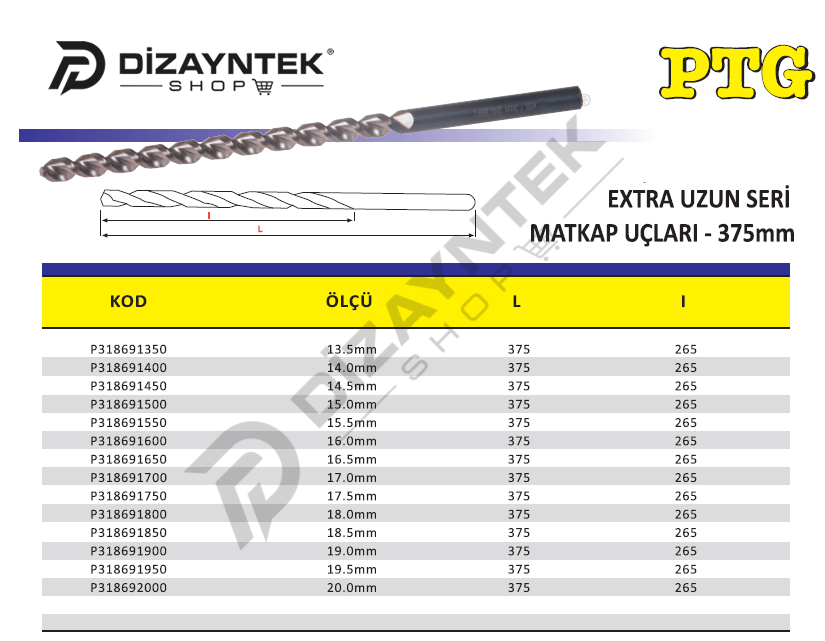 Extra Uzun Seri Matkap Ucu 375mm - PTG