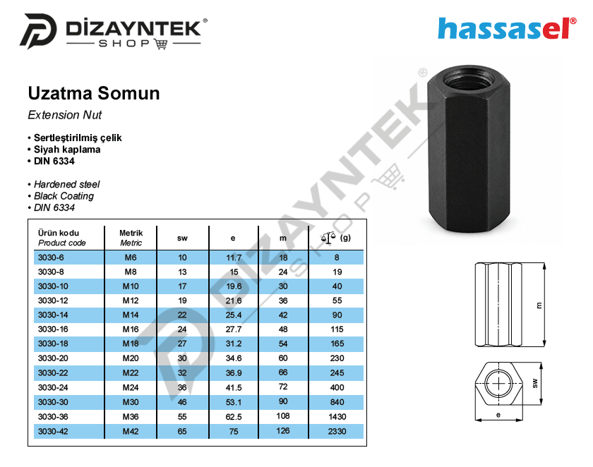 3030 Uzatma Somun - Hassasel