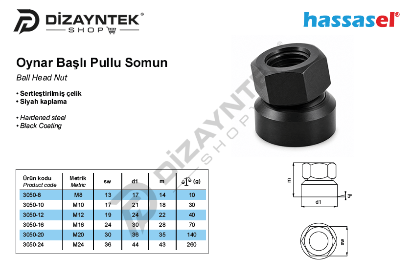 3050 Oynar Başlı Pullu Somun - Hassasel