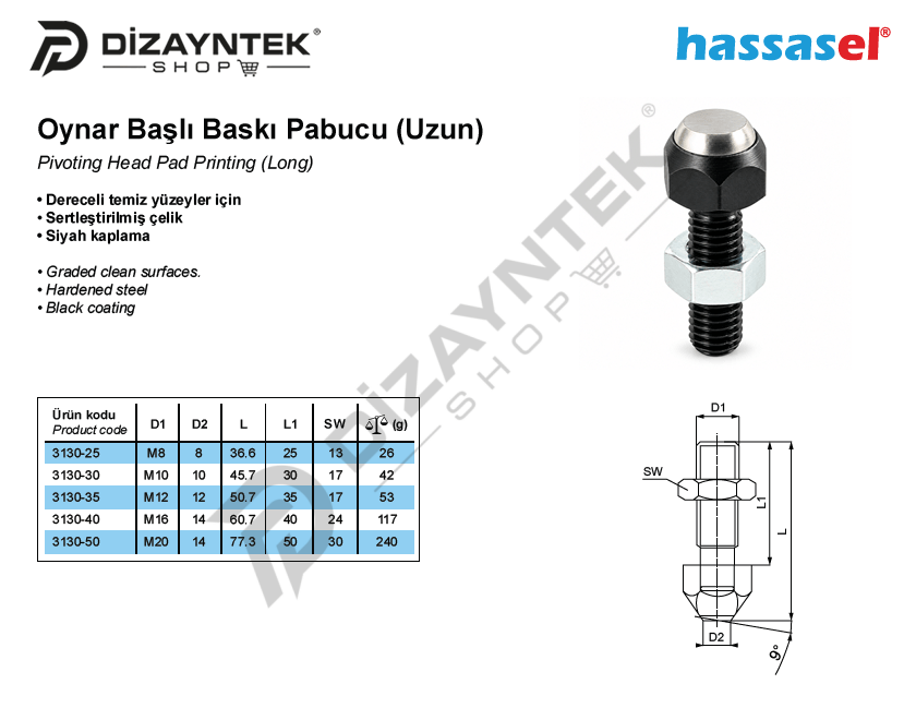 3130 Oynar Başlı Baskı Pabucu Uzun - Hassasel