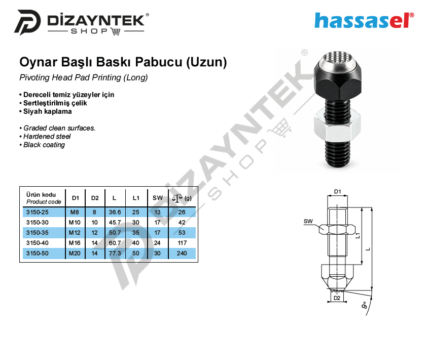 3150 Oynar Başlı Baskı Pabucu Uzun - Hassasel