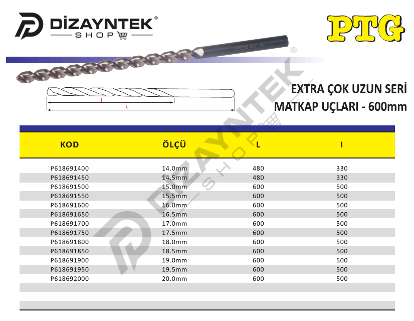 Extra Uzun Seri Matkap Ucu 600mm - PTG