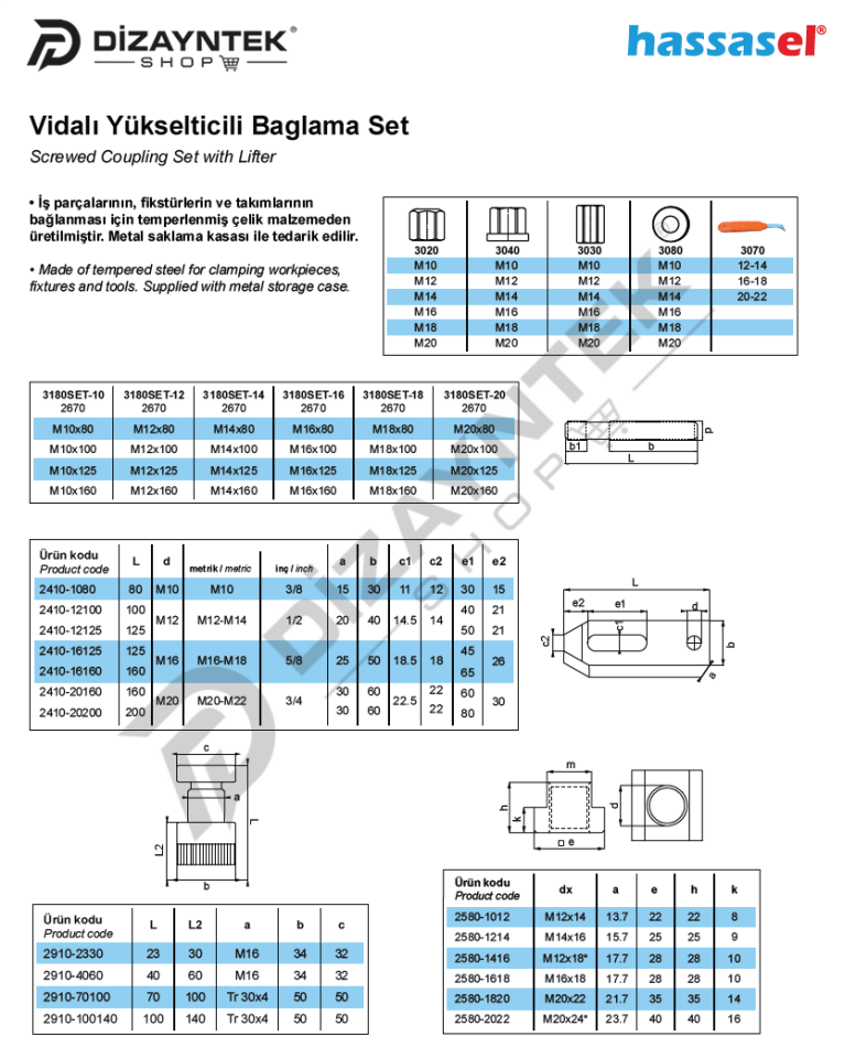 3180 Vidalı Yükselticili Bağlama Seti - Hassasel